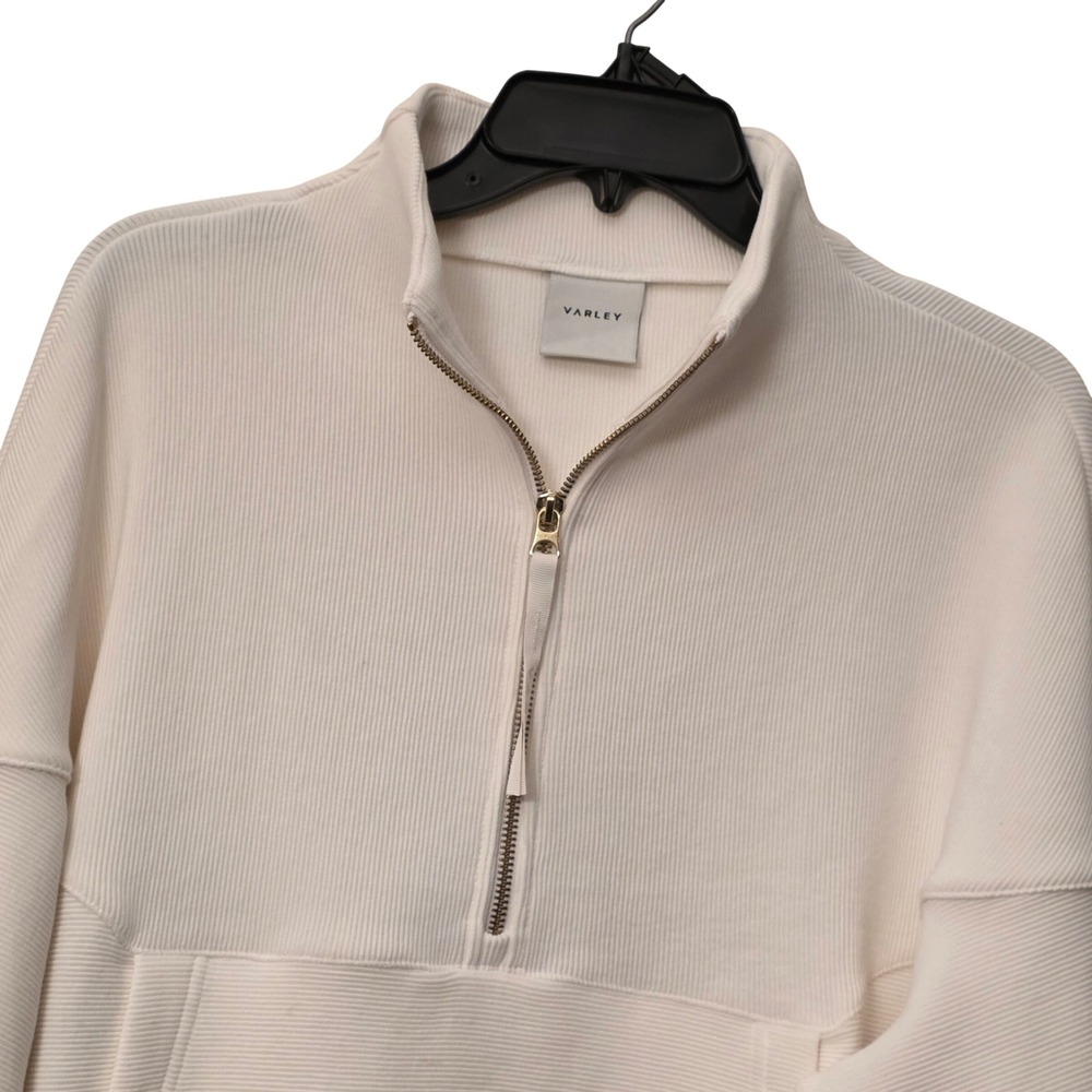 Varley Acadia Half Zip Ottoman Ribbed Pullover Ivory White Sweatshirt Medium